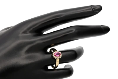 9ct Yellow Gold Tourmaline & Diamond Halo Ring 0.21ct