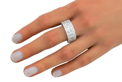 18ct White Gold Baguette & Brilliant Diamond Wide Band Ring 2.44ct