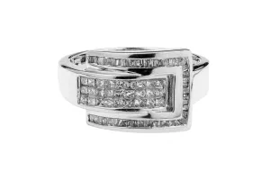 14ct White Gold Buckle Ring Baguette And Princess Cut 1.00ct