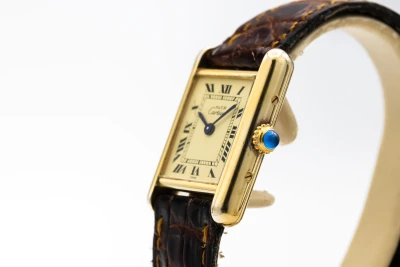 Cartier Tank Vermeil 20mm Silver Gold Plated Brown Leather 5057001 1993