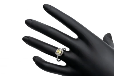 18ct White Gold Fancy Yellow Rectangular Modified Brilliant Engagement Ring 0.91ct SI1 GIA Cert