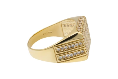 9ct Yellow Gold Mens Cubic Zirconia Rectangular Signet Ring 7.2g