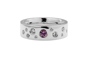 18ct White Gold Scattered Diamond And Pink Sapphire Ring 0.20ct