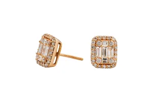 18ct Rose Gold Baguette & Halo Diamond Stud Earrings 0.71ct