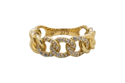 9ct Yellow Gold Cubic Zirconia Cuban Ring 2.9g