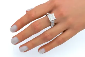 14ct White Gold Diamond Princess & Round Cut Pave Ring 1.48ct 5.8g