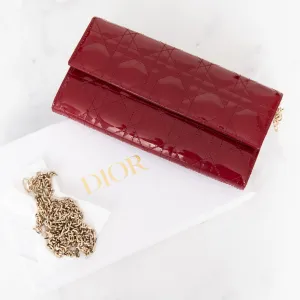 Dior Red Patent Leather Cannage Lady Dior Wallet On Chain Bag