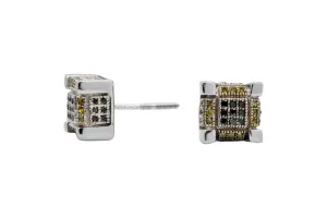 9ct White Gold Black & Yellow Diamond Square Stud Earrings 0.20ct