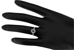 Oval Sapphire & Diamond Halo Ring in 18ct White Gold 0.56ct