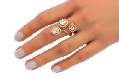 18ct Rose Gold Marquise & Round Brilliant Diamond Flower Cluster Ring 1.46ct
