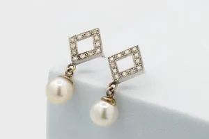 Fresh Water Pearl & Diamond Drop Down Set 0.72ct