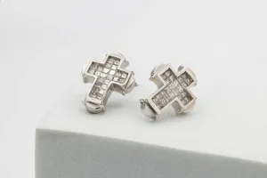 14ct White Gold Diamond Cross Stud Earrings 0.75ct