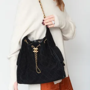 Chanel 25 Medium Black Suede Hobo Bag 2025