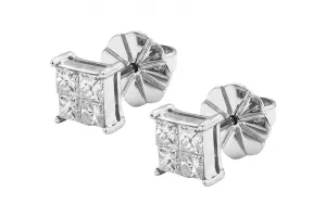 18ct White Gold Princess Cut Diamond Stud Earrings 1.01ct