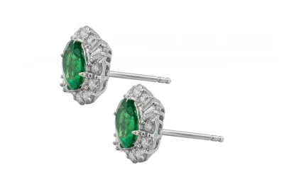 18ct White Gold Diamond & Emerald Earrings 0.55ct 4.1g