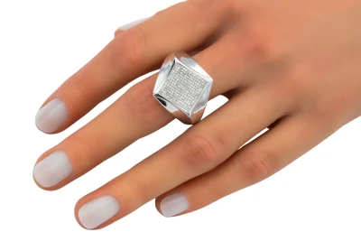 9ct White Gold Square Diamond Cluster Signet Ring 0.32ct