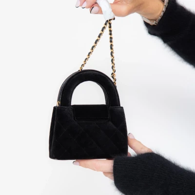 Chanel 24A Kelly Mini Nano Black Velvet Bag UNUSED