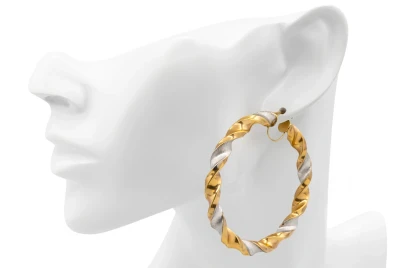 9ct Yellow & White Gold Twisted Hoop Earrings 15.3g