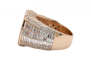 9ct Rose Gold Diamond Baguette Mens Ring 3.69ct