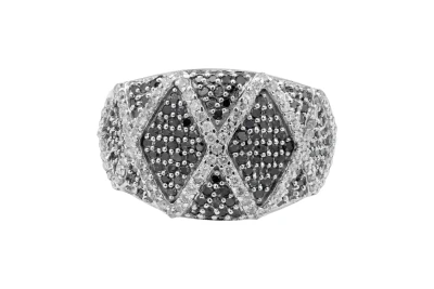 9ct White Gold Black & White Diamond Pattern Ring 0.89ct