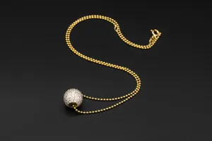 18ct Yellow Gold Diamond Ball Pendant Necklace 16" 7.8g