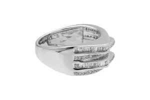 9ct White Gold 4 Row Diamond Baguettes & Rounds Ring 5.9g 0.88ct