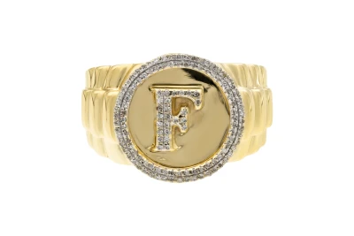9ct Yellow Gold Diamond F Initial Mens Ring 0.25ct 6g