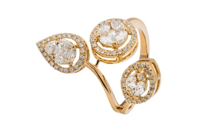 18ct Rose Gold Marquise & Round Brilliant Diamond Flower Cluster Ring 1.46ct