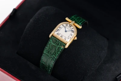 Cartier Calandre 22mm Green Leather 40040 Circa 1980s