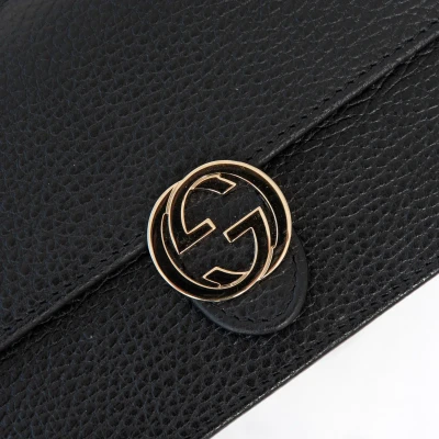 Gucci Black Leather Interlocking G Dollar Wallet On Chain Crossbody Bag