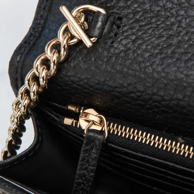 Gucci Black Leather Interlocking G Dollar Wallet On Chain Crossbody Bag