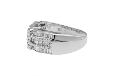 18ct White Gold Baguette & Round Diamond Mens Ring 1.24ct
