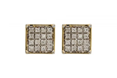 9ct Yellow Gold Square Diamond Cluster Stud Earrings 0.10ct