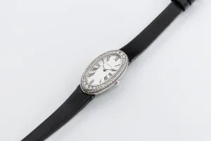 Tiffany & Co Cocktail Watch 22x35mm 18ct White Gold Black Leather Circa 1990s