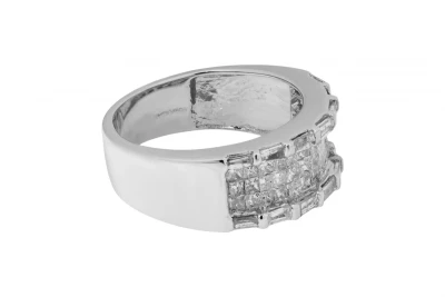 14ct White Gold Diamond Baguette & Princess Cut Mens Ring 0.98ct
