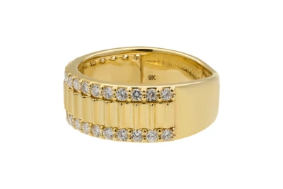 9ct Yellow Gold Double Row Diamond Band 0.91ct