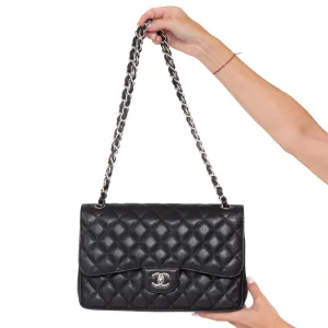 Chanel Black Caviar Leather Jumbo Double Flap Classic Bag
