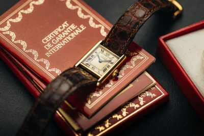 Cartier Tank Vermeil 20mm Silver Gold Plated Brown Leather 5057001 1993