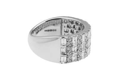 18ct White Gold Baguette & Brilliant Diamond Wide Band Ring 2.44ct
