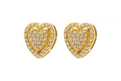 9ct Yellow Gold Diamond Heart Stud Earrings 1.10cts