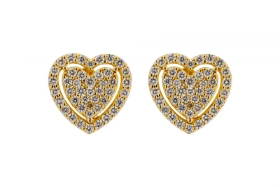 9ct Yellow Gold Diamond Heart Stud Earrings 1.10cts