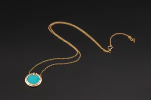 Tiffany & Co Diamond & Turquoise Circle Pendant Necklace 0.05ct