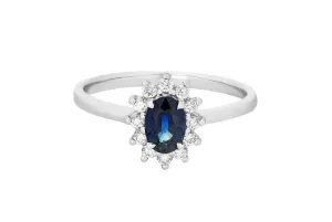 Oval Sapphire & Diamond Halo Ring in 18ct White Gold 0.56ct