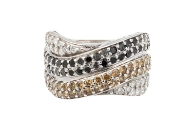 14ct White Gold Multi Colour Diamond Wave Ring 0.98ct 5.9g