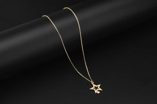 14ct Yellow Gold Cubic Zirconia Star Necklace 18" 2.45g