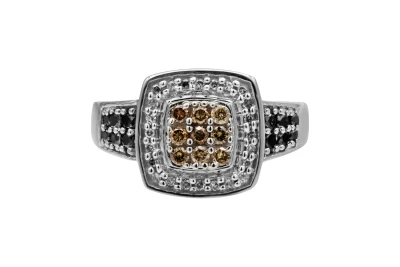 14ct White Gold Cognac, White & Black Diamond Mens Ring 0.70ct