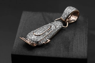 9ct Rose Gold Diamond Razor Barber Pendant 1.80cts