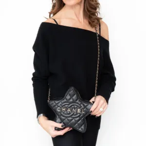 Chanel Black Leather Limited Edition Star Handbag