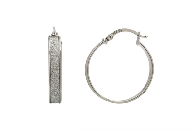 9ct White Gold Hoop Earrings with Frosted Texture  1.7g