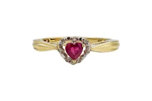 9ct Yellow Gold Heart Shaped Halo Ruby & Diamond Ring 0.8ct